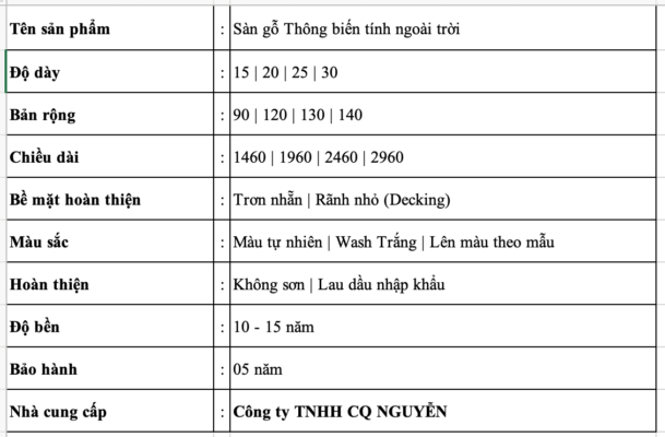 Sàn gỗ thông biến tính ngoài trời